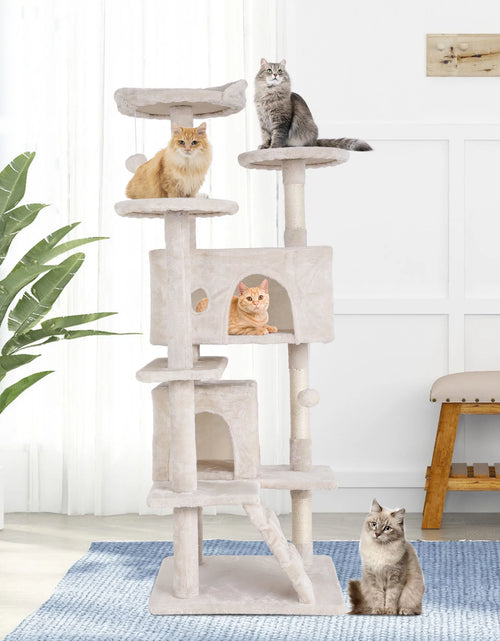 Load image into Gallery viewer, 54-In Double Condo Cat Tree Tower Playhouse with Scratching Post &amp; Perch for Indoor, Beige

