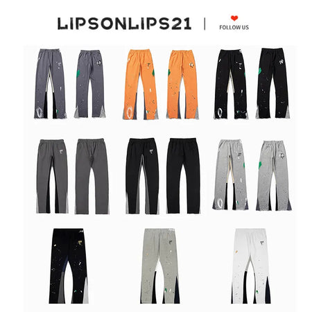 Men'S Designer Spring Graffiti-Print Sports Trousers: Letter-Print, Colour-Blocked, Drawstring, Splash-Paint Street Style