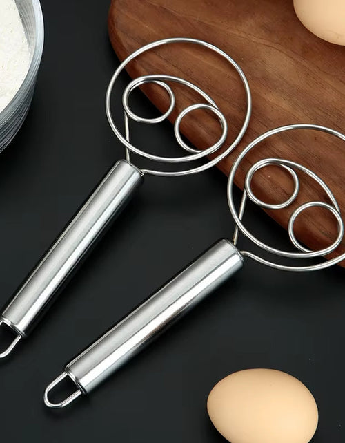 Load image into Gallery viewer, Danish Dough Whisk Dutch Style Stainless Steel Bread Dough Hand Mixer Binocular Coil Head Comfort Handle for Biscuits Bread Cake
