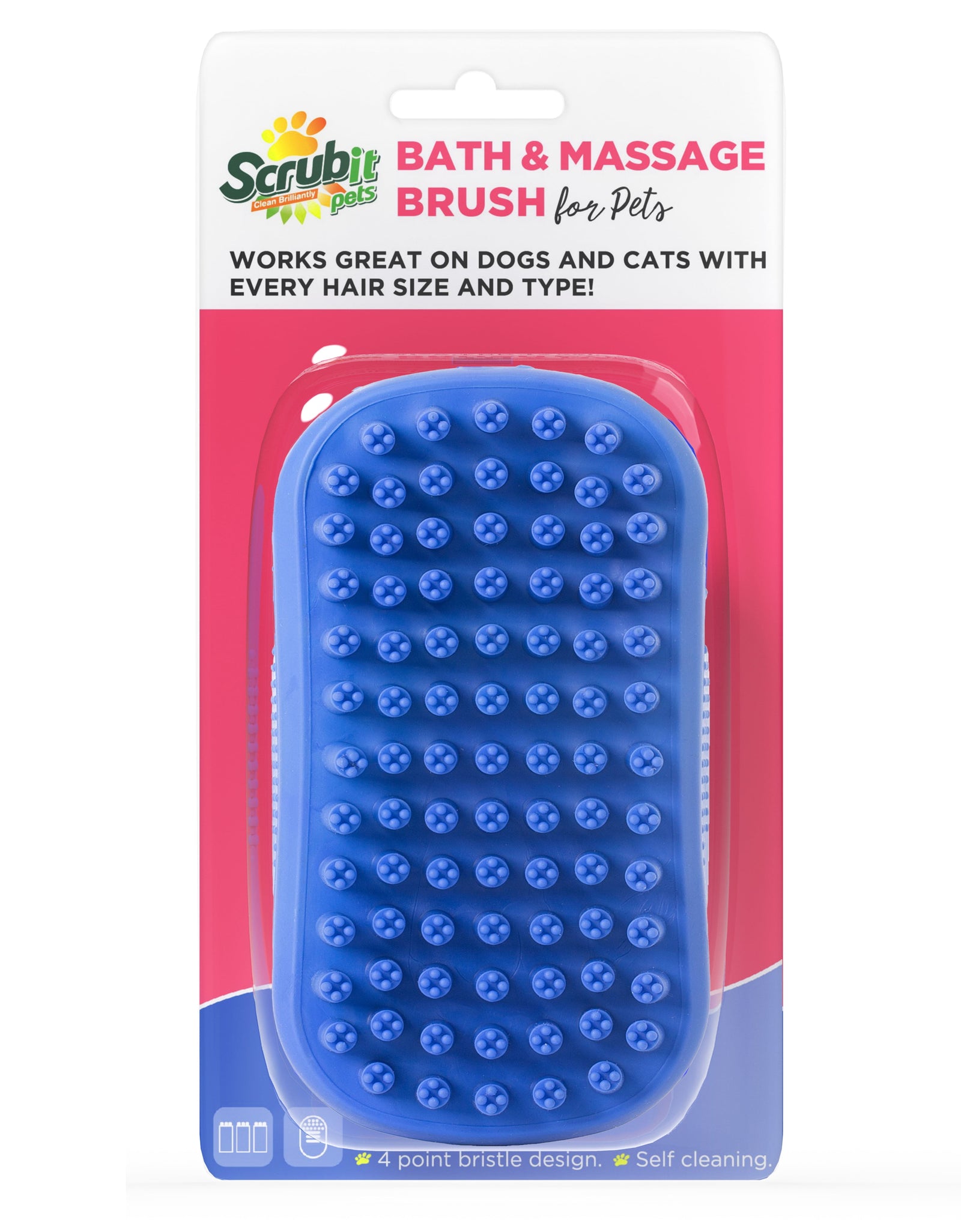 Dog Bath Scrubber Rubber Curry Comb & Pet Grooming Brush with Non-Slip Grip, Blue