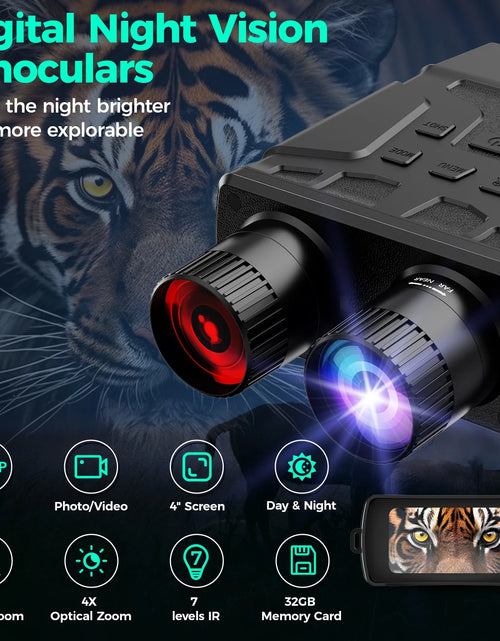 Load image into Gallery viewer, Night Vision Goggles, 7 Level Infrared Digital Night Vision Binoculars 32GB HD Photo and Video Capture, Type-C Rechargeable
