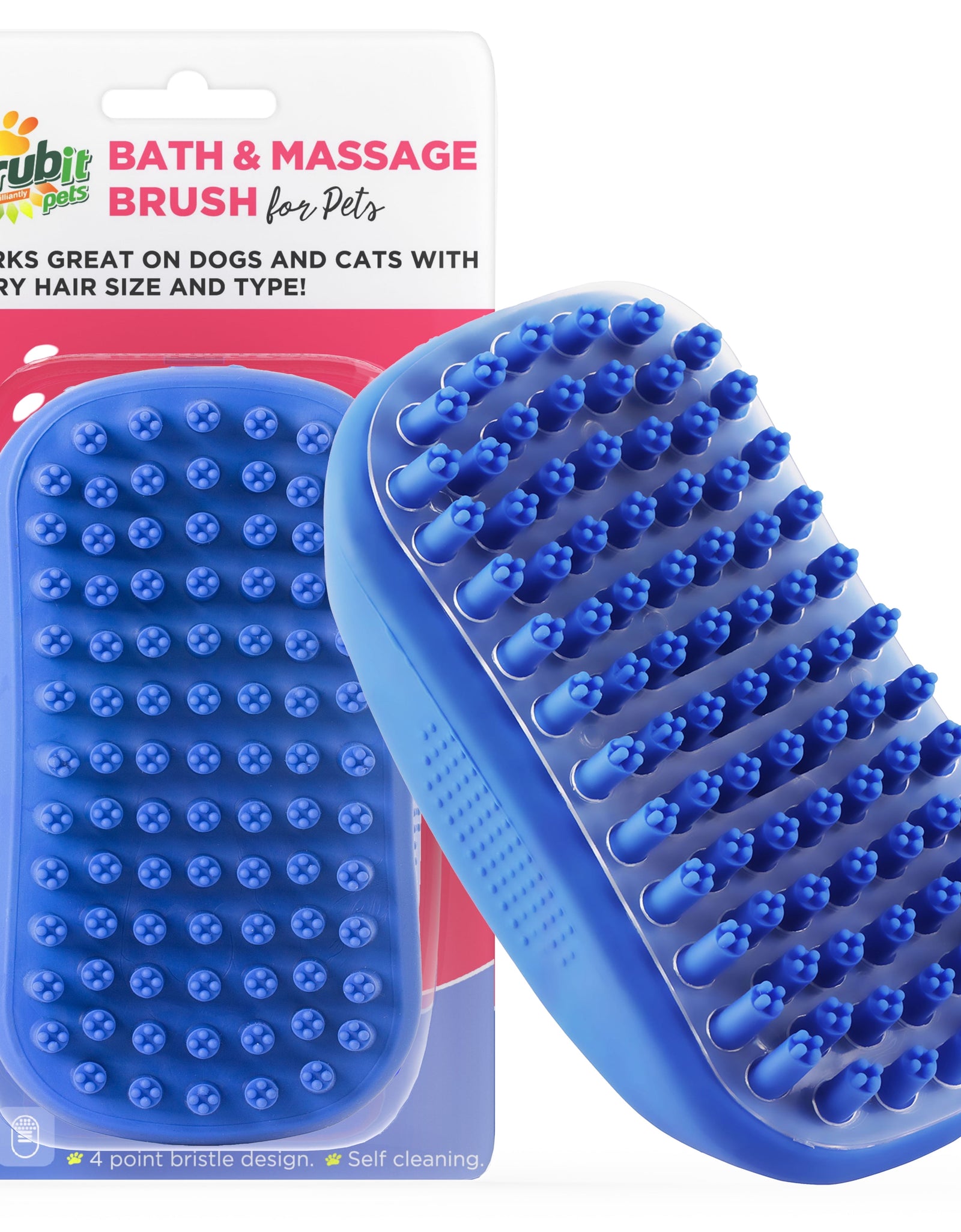Dog Bath Scrubber Rubber Curry Comb & Pet Grooming Brush with Non-Slip Grip, Blue