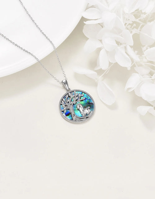Load image into Gallery viewer, Tree of Life Alpaca Necklace Sterling Silver with Abalone Shell Animal Alpaca Pendant Jewelry Birthday Anniversary Mothers Valentines Day Gifts for Women
