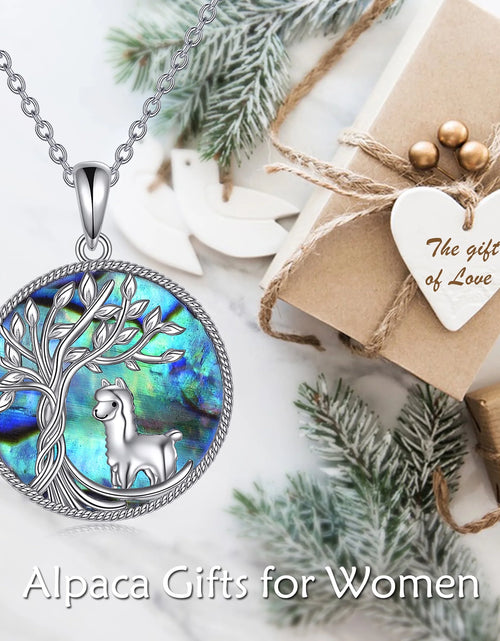 Load image into Gallery viewer, Tree of Life Alpaca Necklace Sterling Silver with Abalone Shell Animal Alpaca Pendant Jewelry Birthday Anniversary Mothers Valentines Day Gifts for Women
