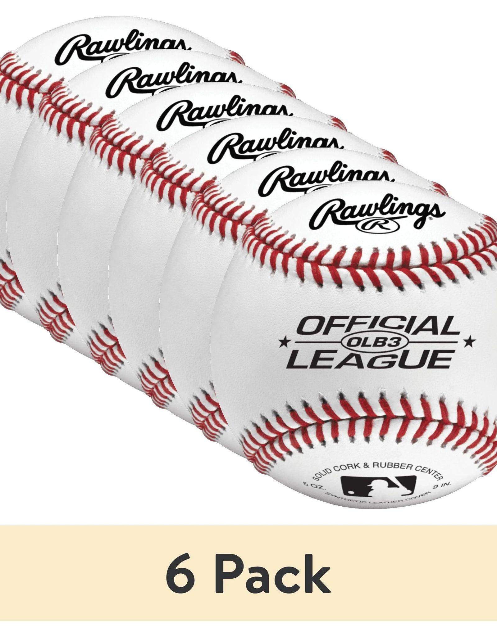 (6 Pack)  OLB3 Official League Recreational Use Baseball, Single Ball