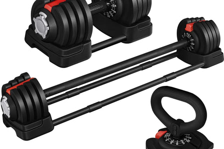 3-In-1 Quick-Adjustable Dumbbell Weight Set, Black, 46.41 Lb